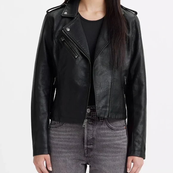 Levi's Women's Faux Leather Moto Jacket in Black Size XL Classic Fit - Picture 1 of 9